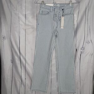 Frayed High Rise Straight Cropped Coastal Striped Pants NWT